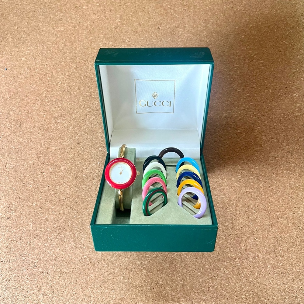 Vintage Gucci 11/12 Bangle Watch with 12 Interchangeable Bezels – Swiss Made